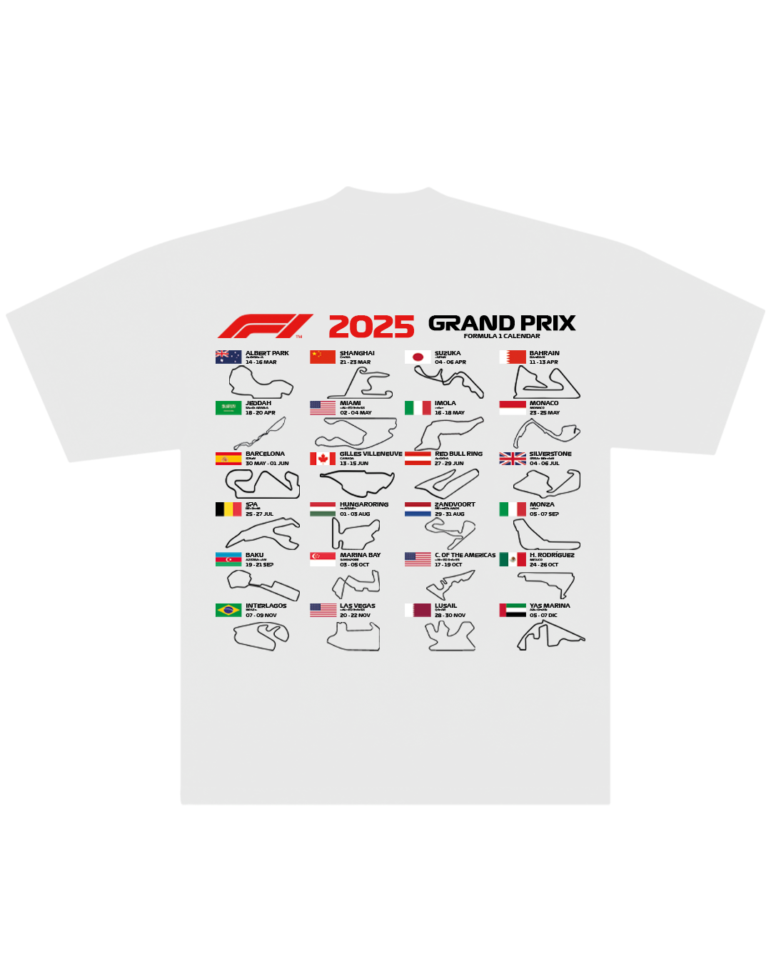 Polera F1 Calendar 2025 Blanca