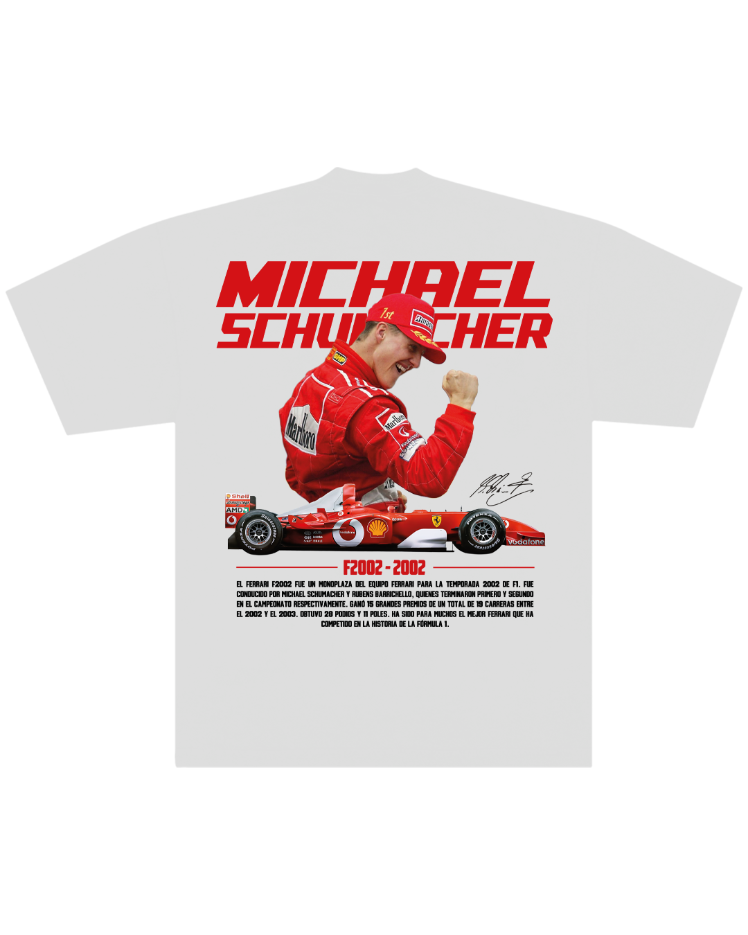 Polera Michael Schumacher Campeón F1 Ferrari F2002 Blanca Comfort