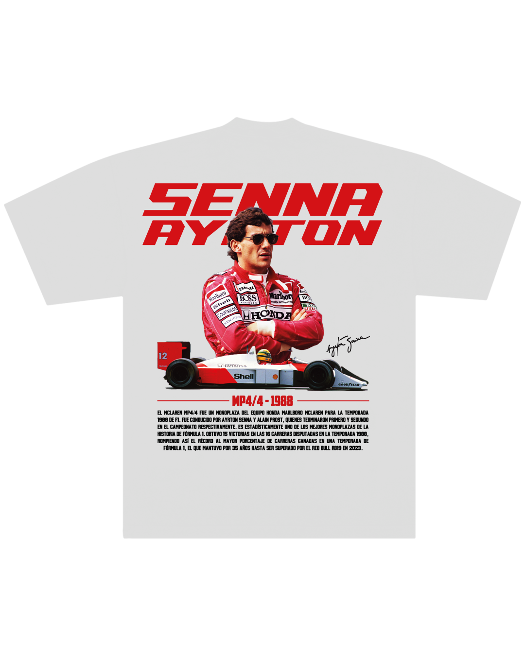 Polera Ayrton Senna Campeón F1 MP4/4 Comfort