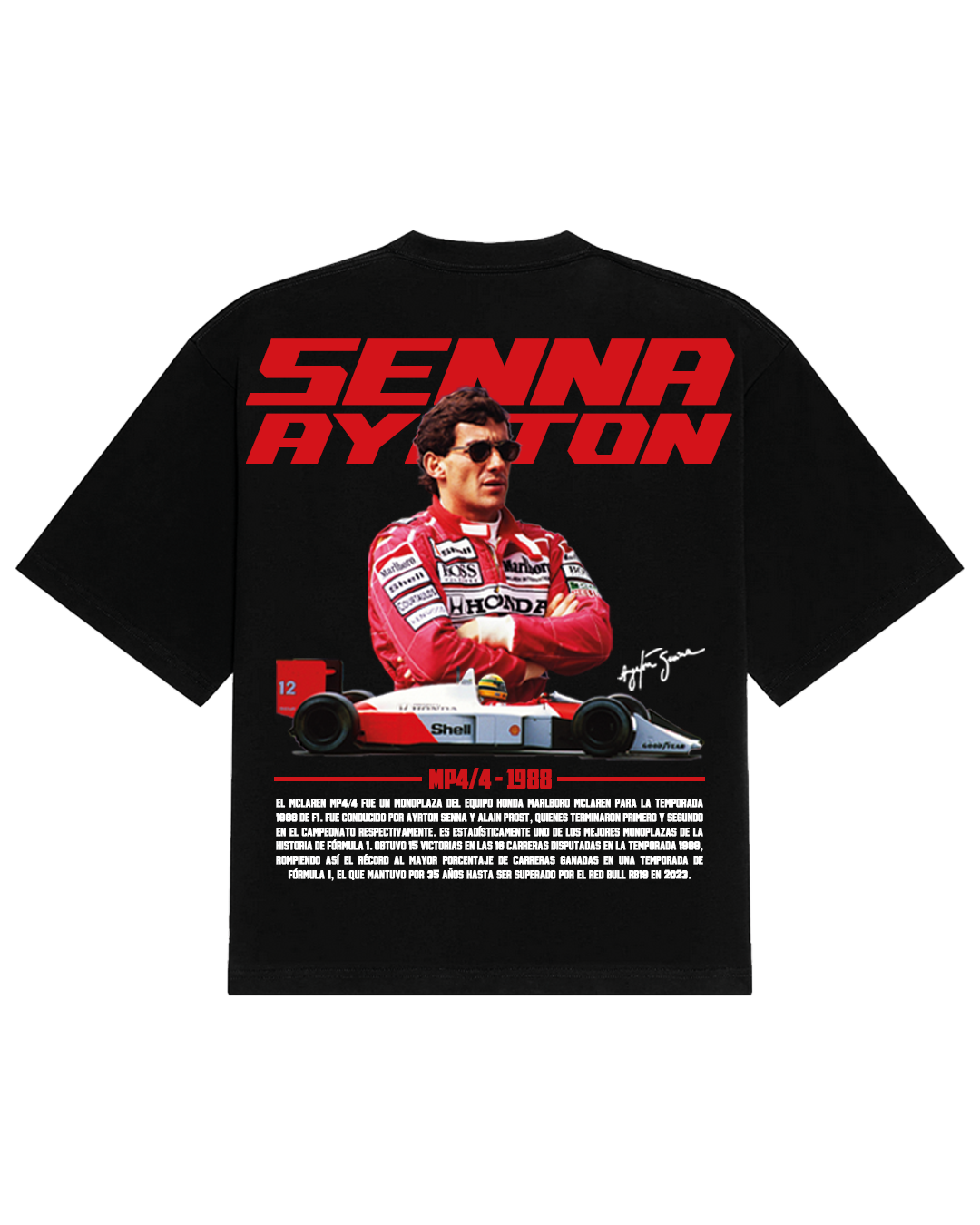 Ayrton Senna Campeón F1 MP4/4 Negra Oversize