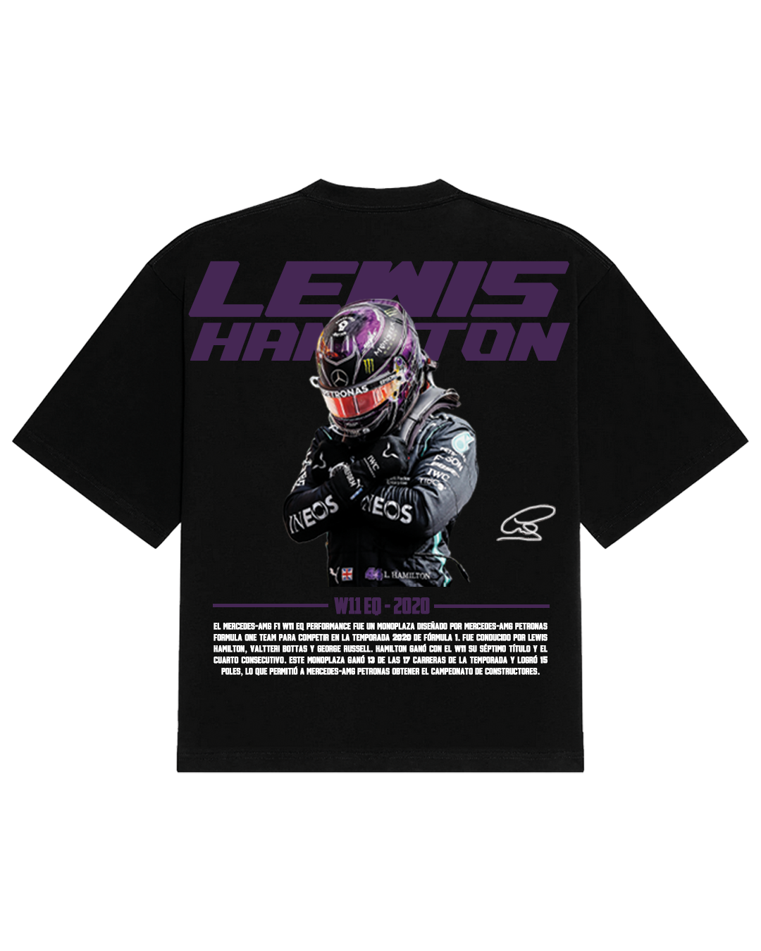 Lewis Hamilton campeón F1 Mercedes W11 Negra Oversize